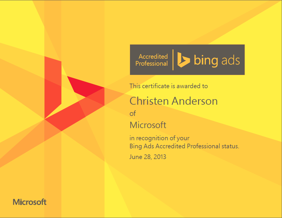 Bing Ads Accredited Professional Program has New Certificates and